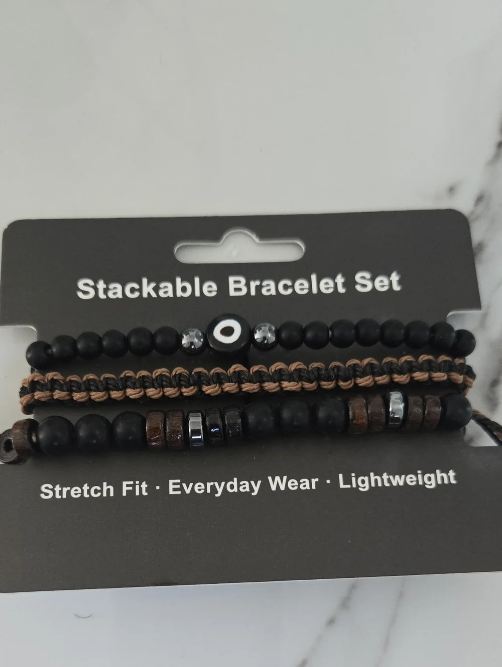 Stackable Black and Brown Beaded Bracelet Set - Men's Accessories